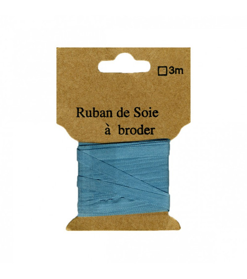 Ruban de soie à broder 7mm de 3 mètres Bleu canard
