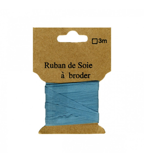 Ruban de soie à broder 7mm de 3 mètres Bleu canard