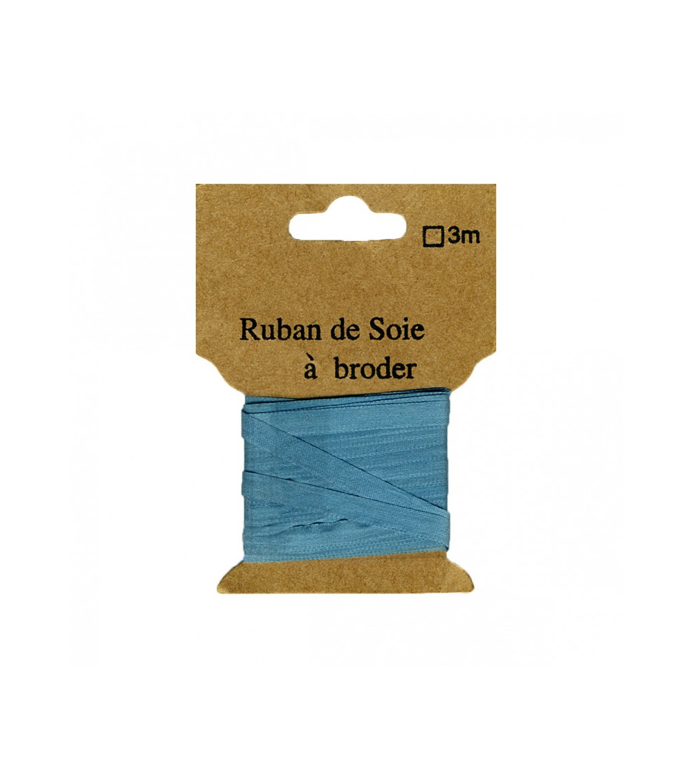 Ruban de soie à broder 7mm de 3 mètres Bleu canard