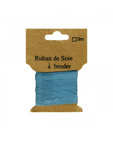 Ruban de soie à broder 7mm de 3 mètres Bleu canard