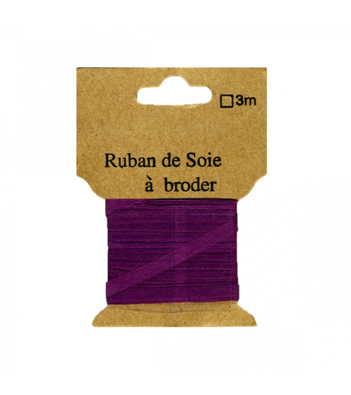 Silk embroidery ribbon 7mm of 3 meters Plum
