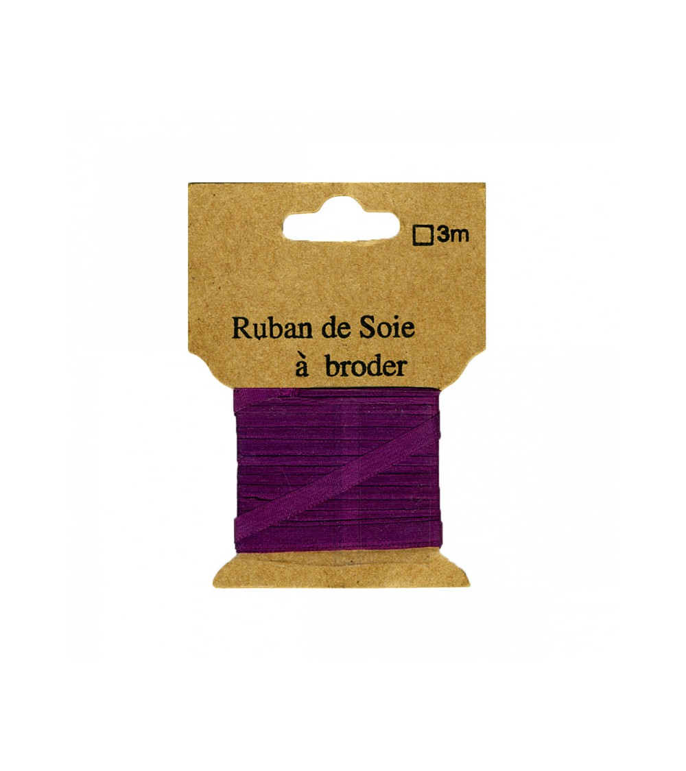 Silk embroidery ribbon 7mm of 3 meters Plum