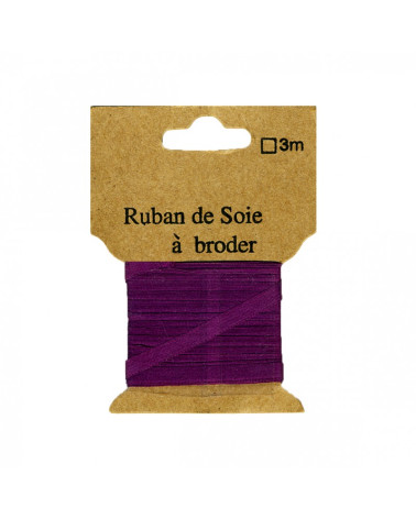 Ruban de soie à broder 7mm de 3 mètres Prune