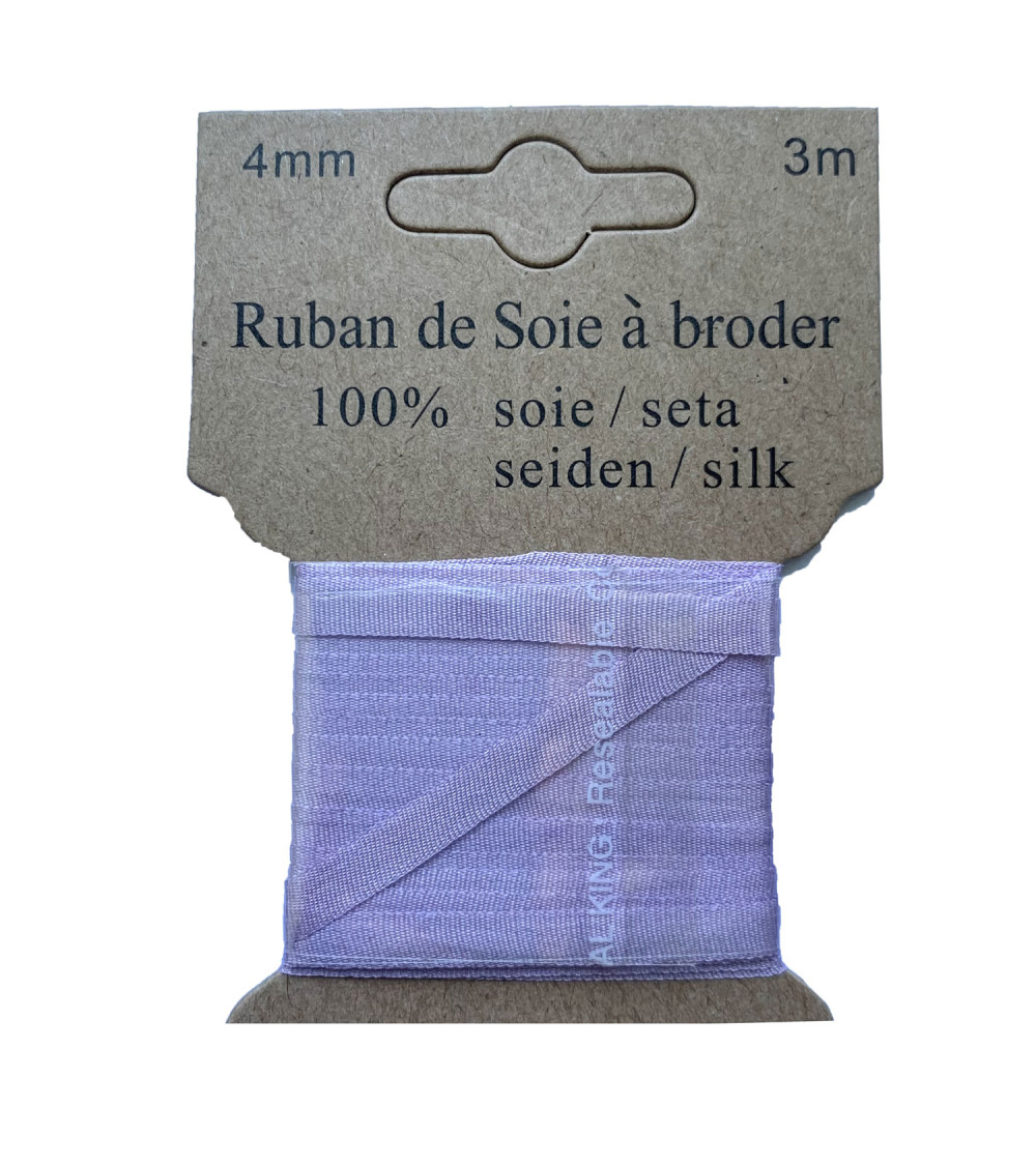 Ruban de soie à broder 7mm de 3 mètres Mauve