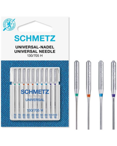 10 Schmetz 130/705 H universal needles size 70-90