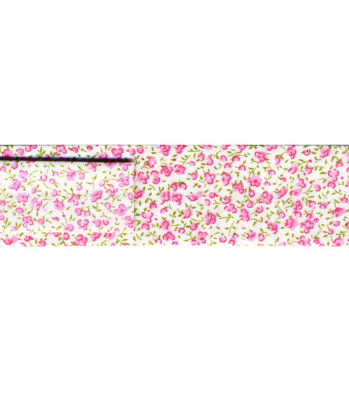 25m reel bias printed small flowers pink flowers 30mm