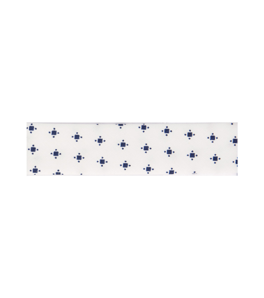 25m spool of fancy folded bias binding White/Blue 20mm