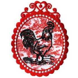Ecusson thermocollant rouge Coq style baroque 