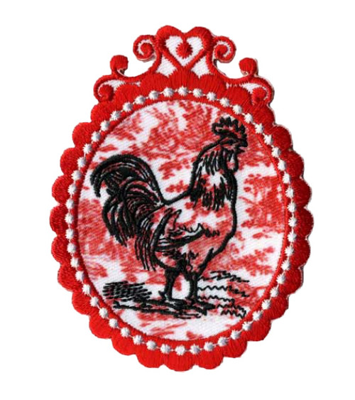 Ecusson thermocollant rouge Coq style baroque 