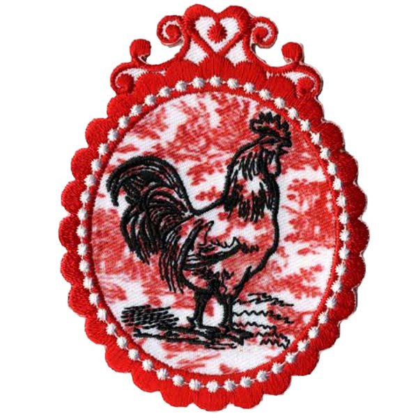 Ecusson thermocollant rouge Coq style baroque 