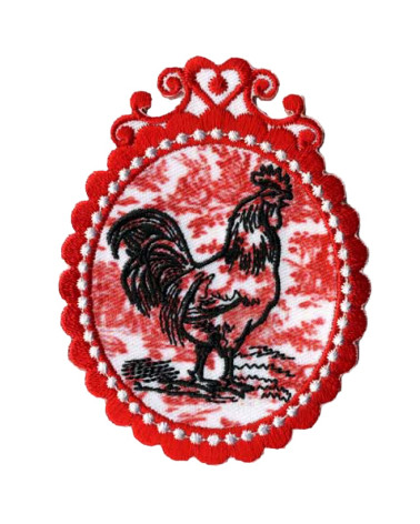 Ecusson thermocollant rouge Coq style baroque 