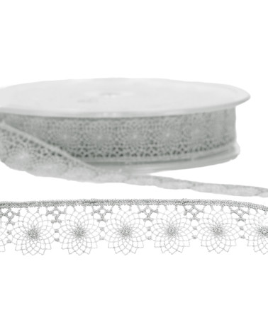 Bobine 14,4m tulle brodé 16mm Gris clair