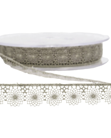 Spool 14.4m embroidered tulle 16mm Medium gray