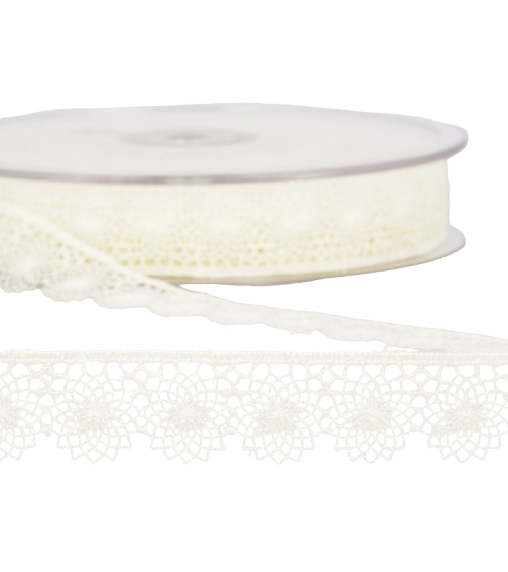 Bobine 14,4m tulle brodé 16mm Ecru