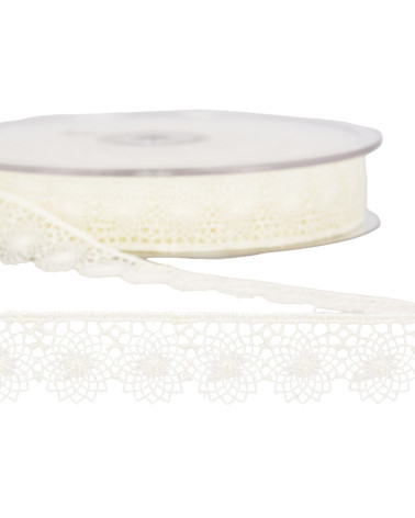 Spool of 14.4m embroidered tulle 16mm Ecru