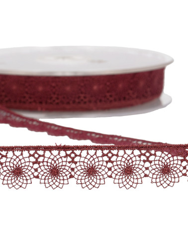 Spool of 14.4m embroidered tulle 16mm Bordeaux