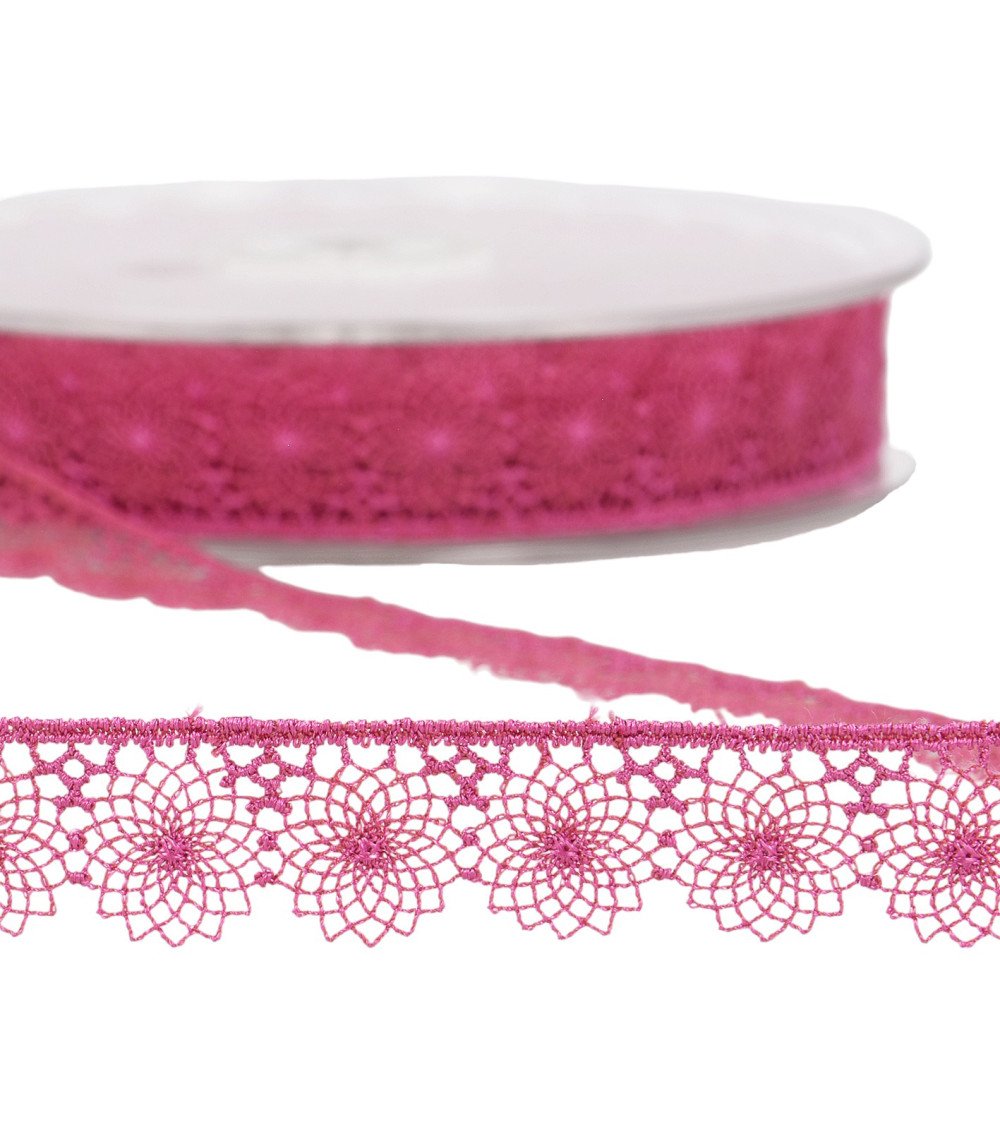 Bobine 14,4m tulle brodé 16mm Fuchsia