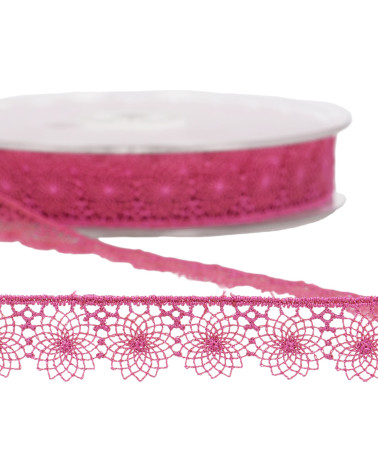 Spool 14.4m embroidered tulle 16mm Fuchsia