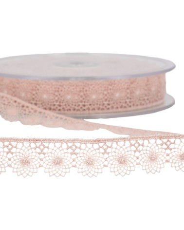 Bobine 14,4m tulle brodé 16mm Rose clair