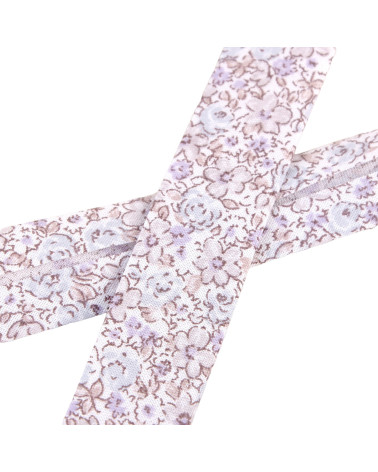 25m reel of 20mm light grey flower bias binding