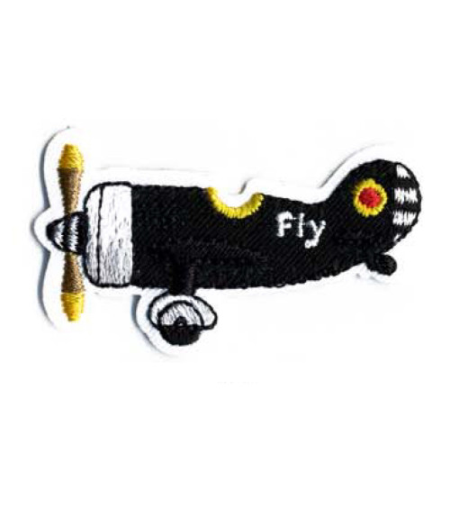 Black airplane iron-on patch