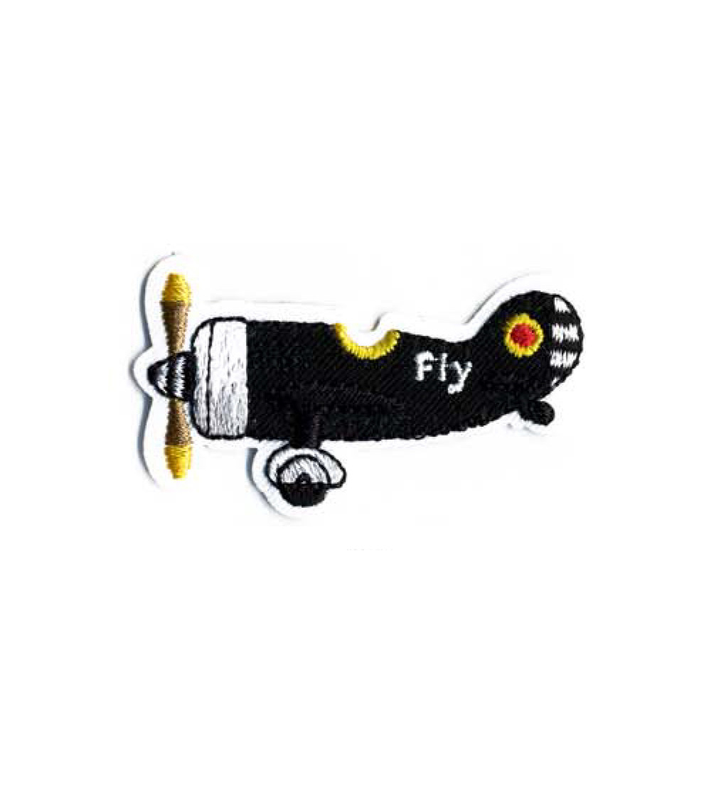 Black airplane iron-on badge