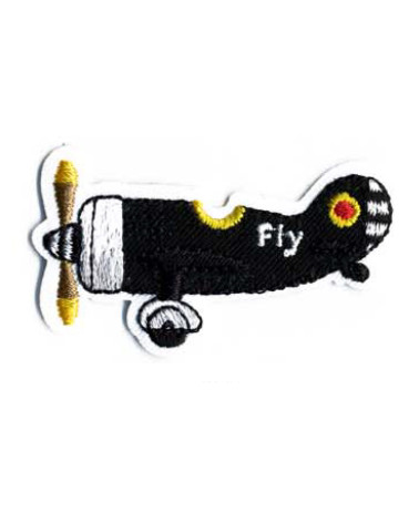 Black airplane iron-on badge