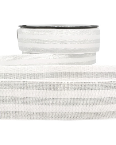 Metal striped elastic 40mm white/silver by the meter