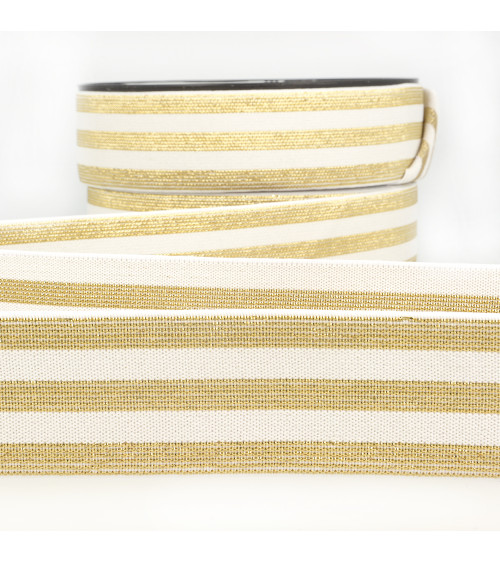 Metal striped elastic 40mm white/gold by the meter