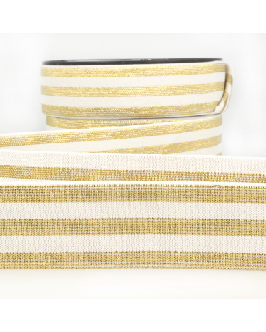 Elástico metálico rayado 40mm blanco/oro por metro