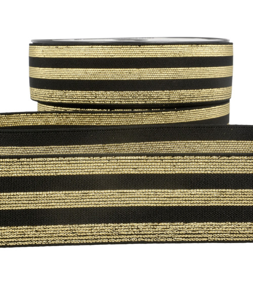 Metal striped elastic 40mm black/gold by the meter