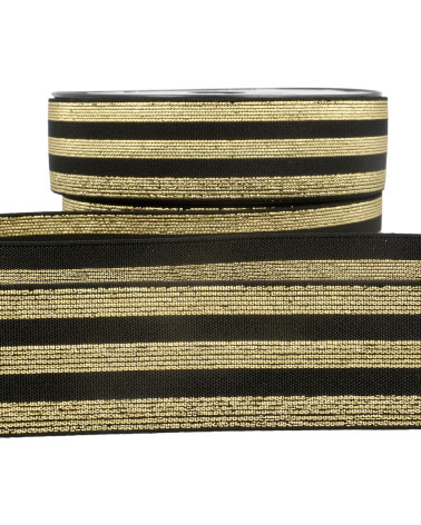 Gestreiftes Gummiband aus Metall, 40 mm, Schwarz/Gold, Meterware