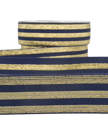 Metal striped elastic 40mm navy/gold by the meter