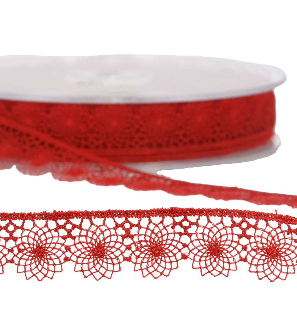 Embroidered tulle 16mm red per meter