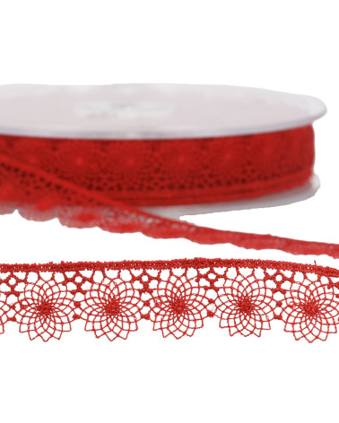 Embroidered tulle 16mm red per meter