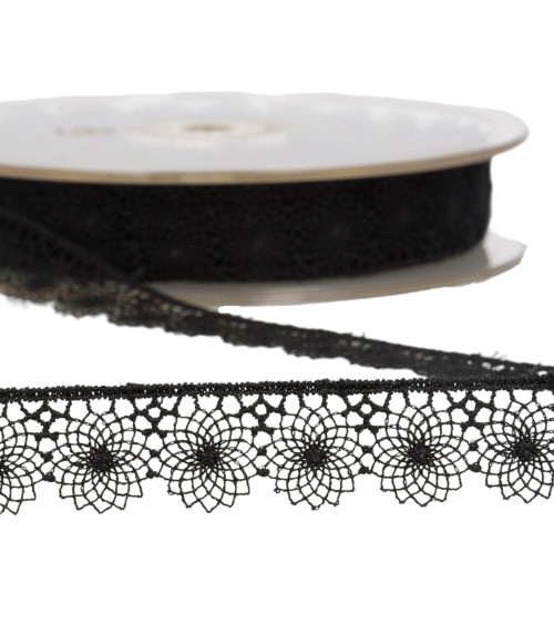 Embroidered tulle 16mm black per meter