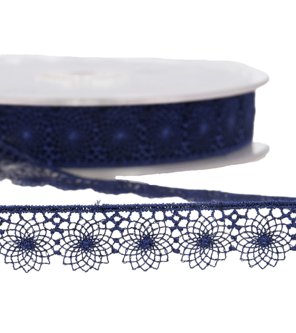 Embroidered tulle 16mm navy blue by the meter