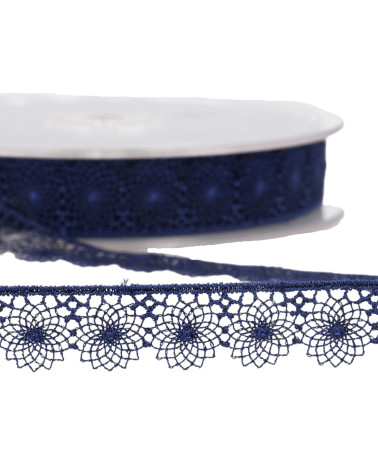 Embroidered tulle 16mm navy blue by the meter
