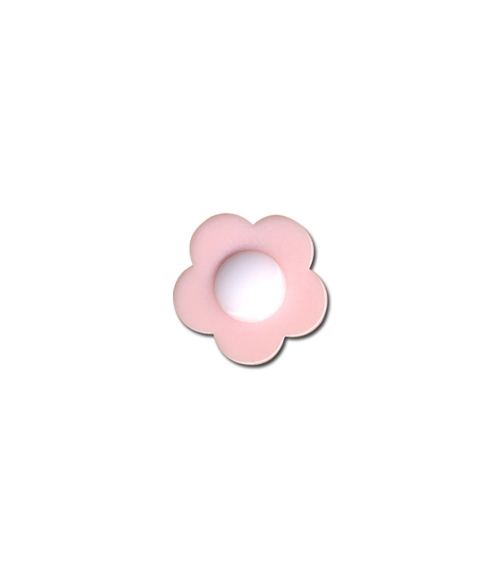 Bouton fleur coeur blanc 14mm rose layette