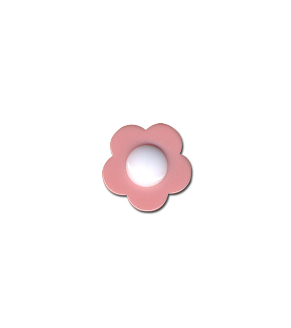 Bouton fleur coeur blanc 14mm fuchsia