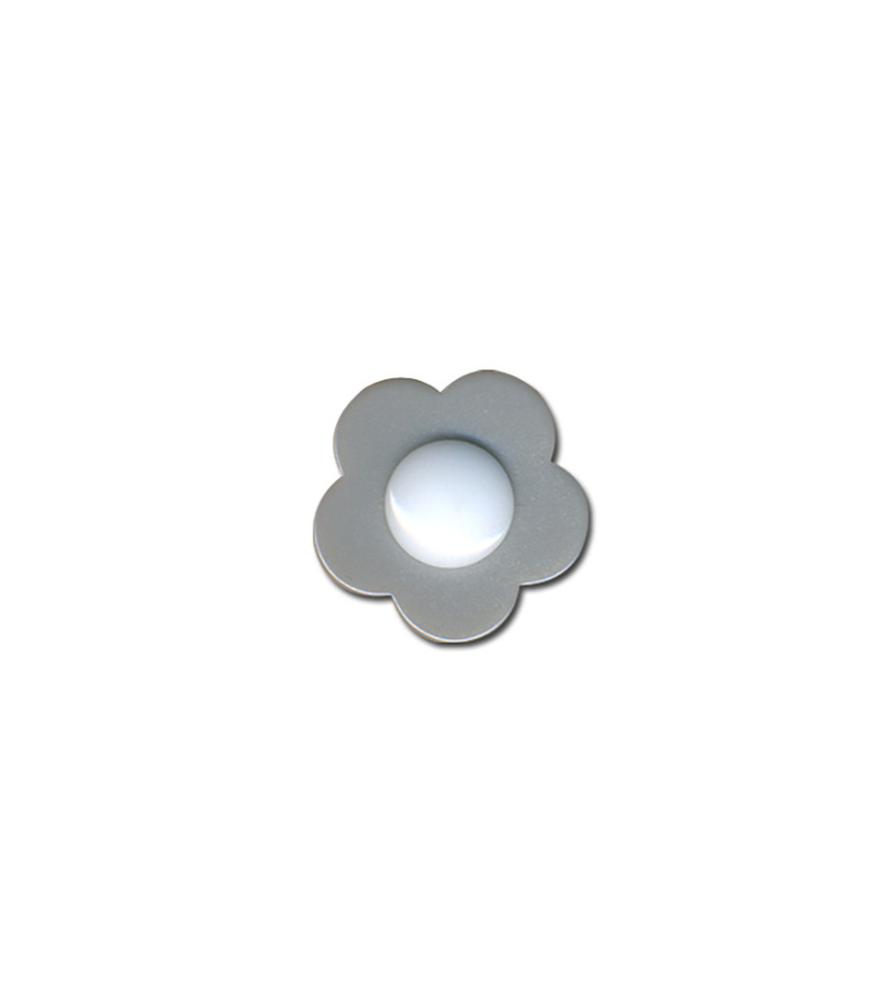 Bouton fleur coeur blanc 14mm gris