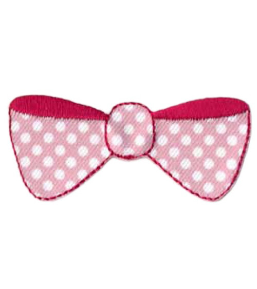 Pink polka dot bow iron-on patch