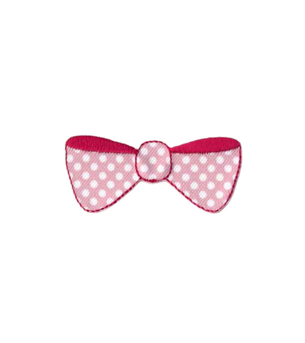 Pink polka dot bow iron-on patch