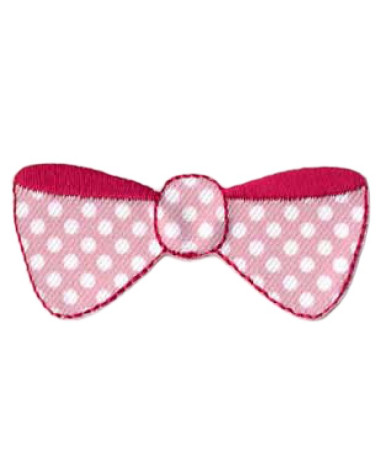 Pink polka dot bow iron-on patch