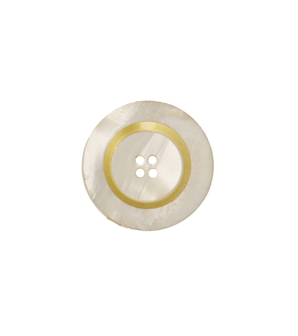 Runder Knopf 4 Löcher 15mm Ecru/Gold