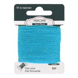 Fil à repriser laine 15m bleu turquoise