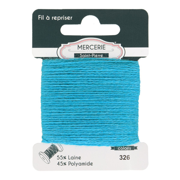 Fil à repriser laine 15m bleu turquoise