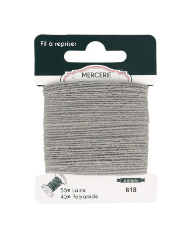 Wool darning thread 15m gray