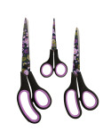 Lot de 3 Ciseaux professionnels fleurs violettes fond noir