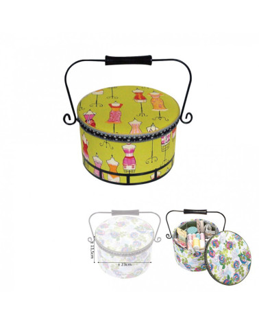 Round sewing box 22x13.5cm mannequins green background